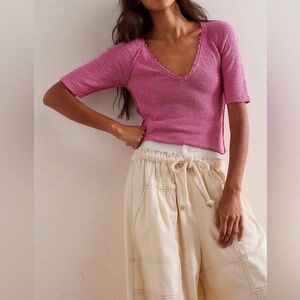 FREE PEOPLE We The Free Francis Tee in Pink XS NWOT